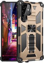 Mobigear Hoesje geschikt voor Samsung Galaxy S22 Ultra Telefoonhoesje Hardcase | Mobigear Armor Stand Backcover Shockproof met Standaard | Schokbestendig Galaxy S22 Ultra Telefoonhoesje | Anti Shock Proof - Goud