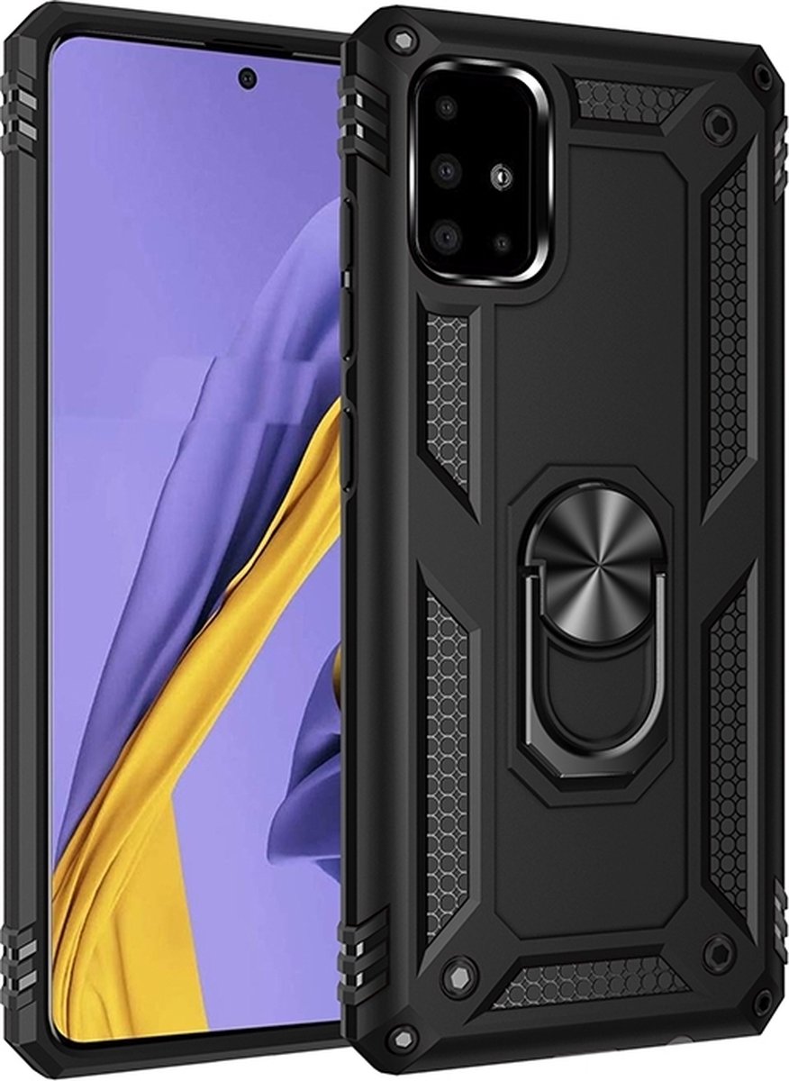 Mobigear Hoesje geschikt voor Samsung Galaxy A51 Telefoonhoesje Hardcase | Mobigear Armor Ring Backcover Shockproof met Ringhouder | Schokbestendig Galaxy A51 Telefoonhoesje | Anti Shock Proof - Zwart
