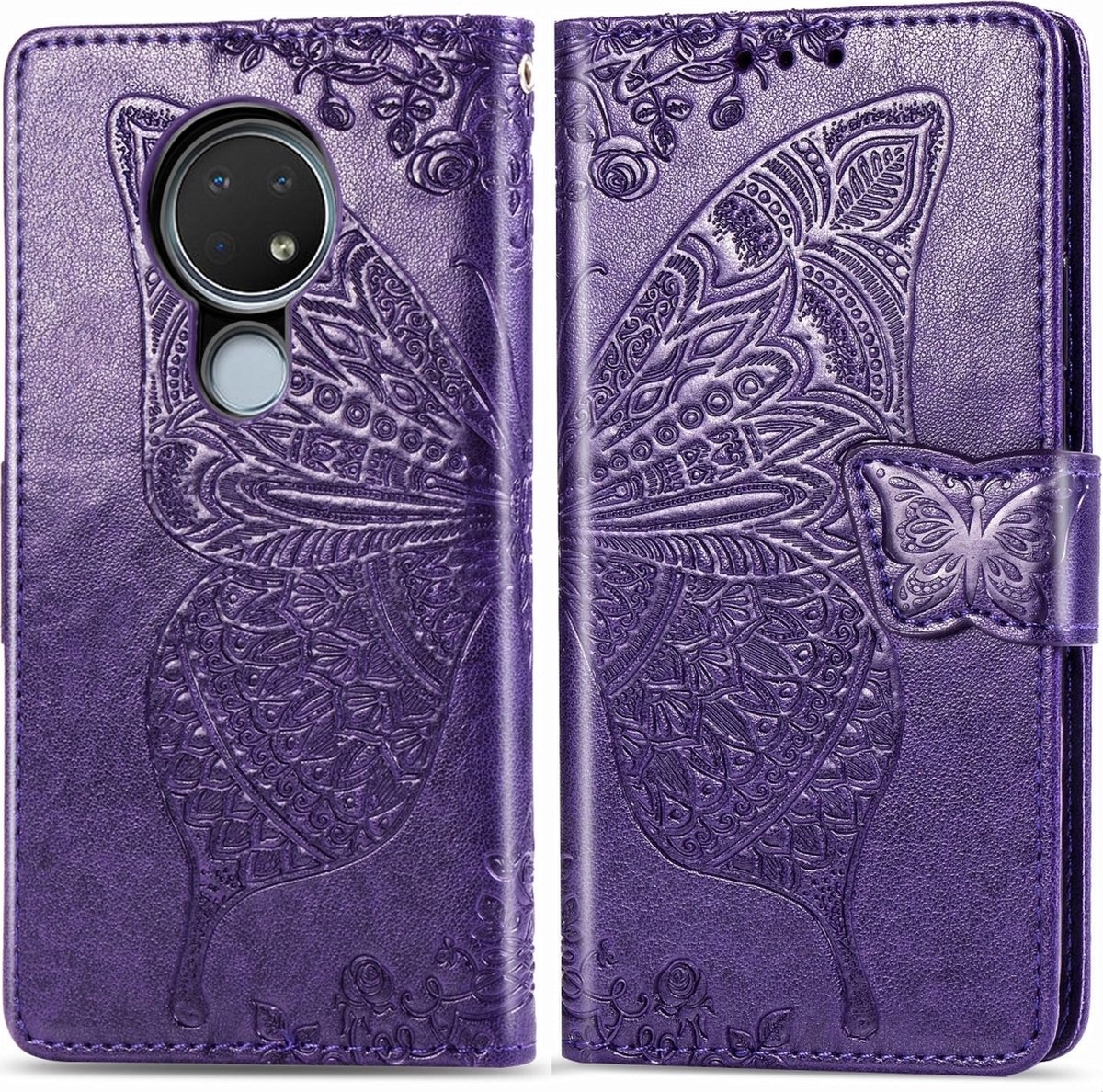 Mobigear Telefoonhoesje geschikt voor Nokia 7.2 Hoesje | Mobigear Butterfly Bookcase Portemonnee | Pasjeshouder voor 3 Pasjes | Telefoonhoesje voor Pinpas / OV Kaart / Rijbewijs - Paars