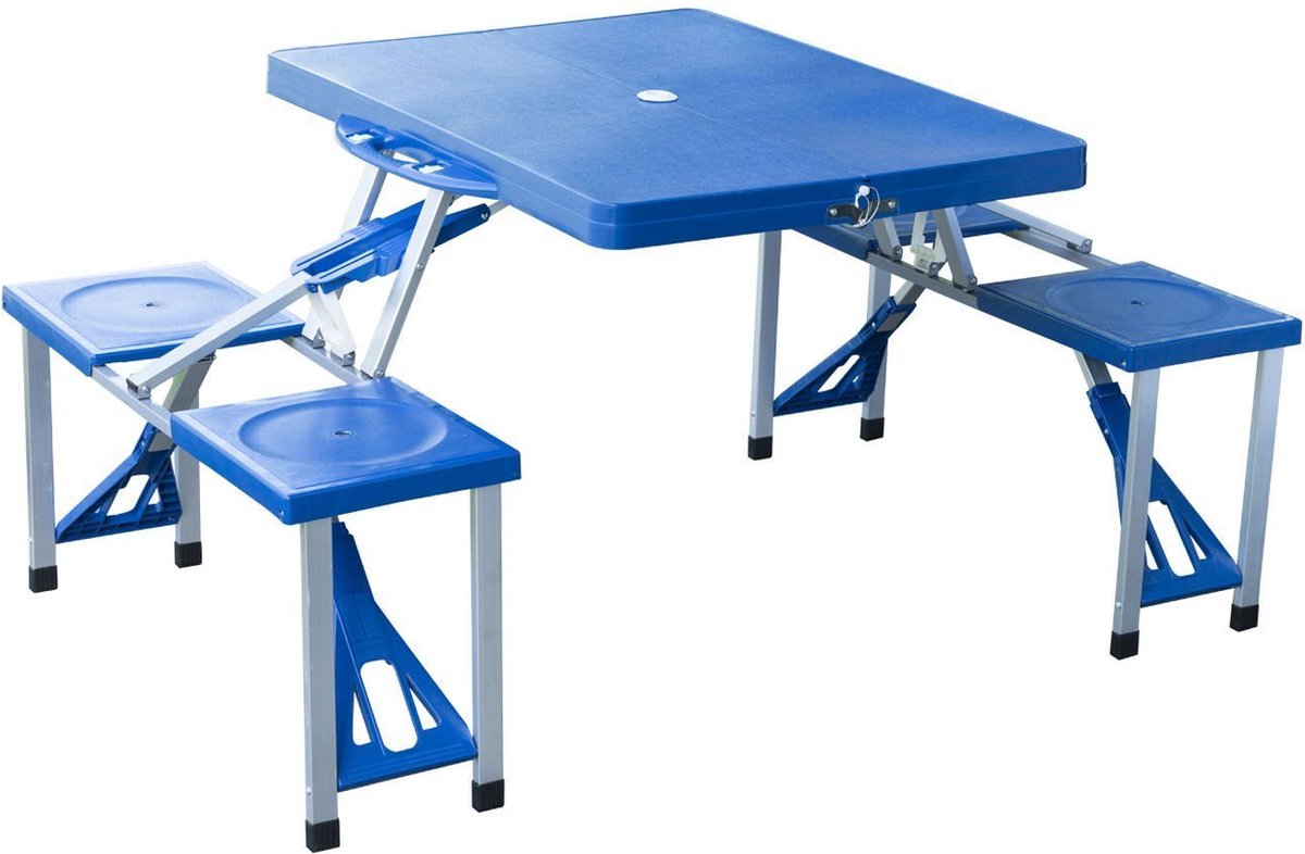 Outsunny Aluminium kampeertafel picknickbank zitgroep kampeerset 4-zits inklapbaar blauw 01-0009 - Outsunny