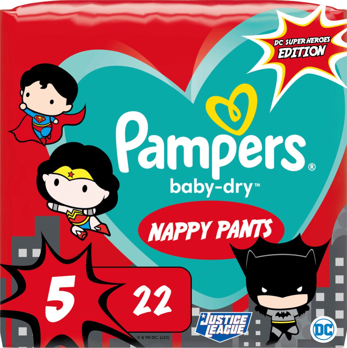 Pampers Broek Baby Dry Gr.5 Junior, 12-17 kg, Superheroes Limited Edition, 22 stuks