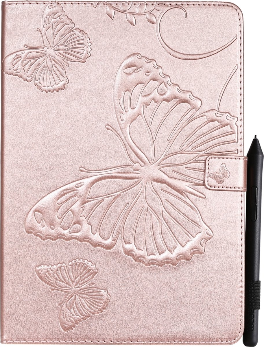 Mobigear Tablethoes geschikt voor Apple iPad 7 (2019) Hoes | Mobigear Butterfly Bookcase + Stylus Houder - Roségoud