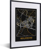 Fotolijst incl. Poster - Bolsward - Black and Gold - Stadskaart - Kaart - Plattegrond - 30x40 cm - Posterlijst