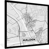 Fotolijst incl. Poster Zwart Wit- Malden - Plattegrond - Stadskaart - Kaart - Nederland - Zwart Wit - 40x40 cm - Posterlijst