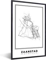 Fotolijst incl. Poster Zwart Wit- Stadskaart – Zwart Wit - Kaart – Zaanstad – Nederland – Plattegrond - 80x120 cm - Posterlijst