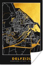 Poster Delfzijl - Black and Gold - Plattegrond - Stadskaart - Kaart - 60x90 cm