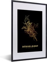 Fotolijst incl. Poster - Kaart - Goud - Düsseldorf - Plattegrond - Stadskaart - 40x60 cm - Posterlijst
