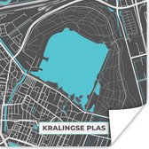 Poster Kaart - Water - Kralingse Plas - Rotterdam - Plattegrond - Stadskaart - 75x75 cm