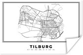 Poster Kaart – Plattegrond – Stadskaart – Tilburg – Nederland – Zwart Wit - 90x60 cm