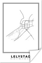 Poster Nederland – Lelystad – Stadskaart – Kaart – Zwart Wit – Plattegrond - 60x90 cm
