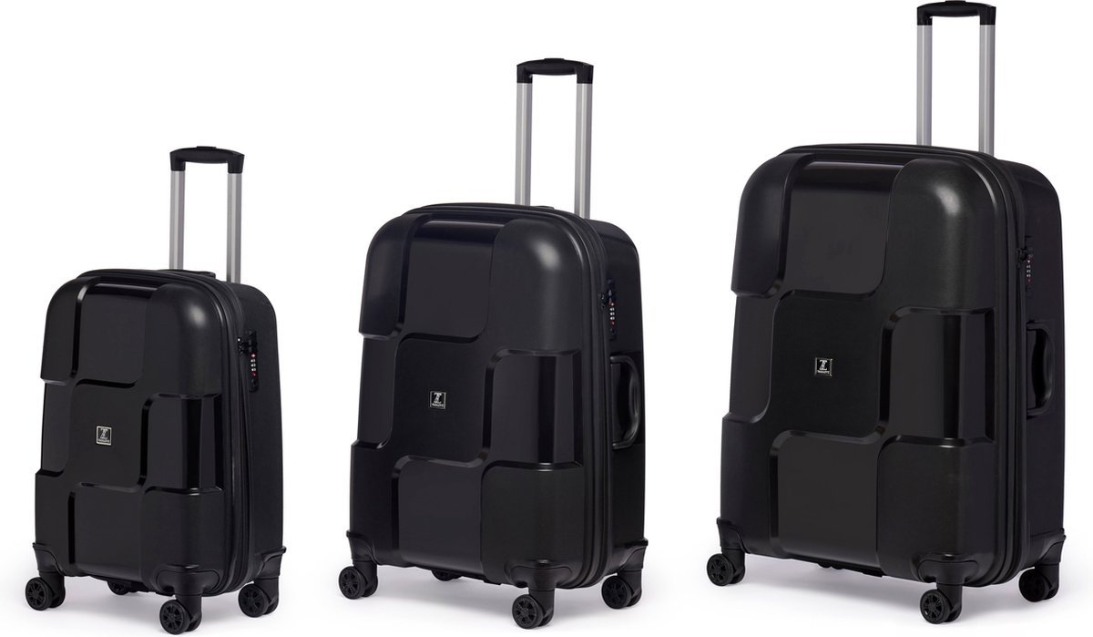 ©TROLLEYZ - Venice No.10 - Kofferset 3 delig - 55cm+69cm+78cm met TSA slot - Dubbele wielen - 360° spinners - 100% Polypropyleen - Reiskoffers in Piano Black