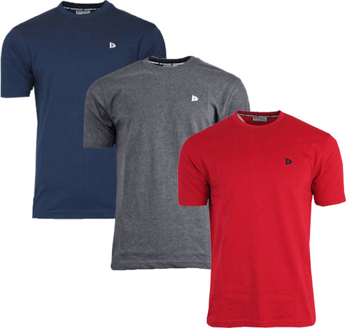 3-Pack Donnay - T-shirt (Vince) - Sportshirt - Heren - Navy/Charcoal-marl/Berry-red (411) - maat L