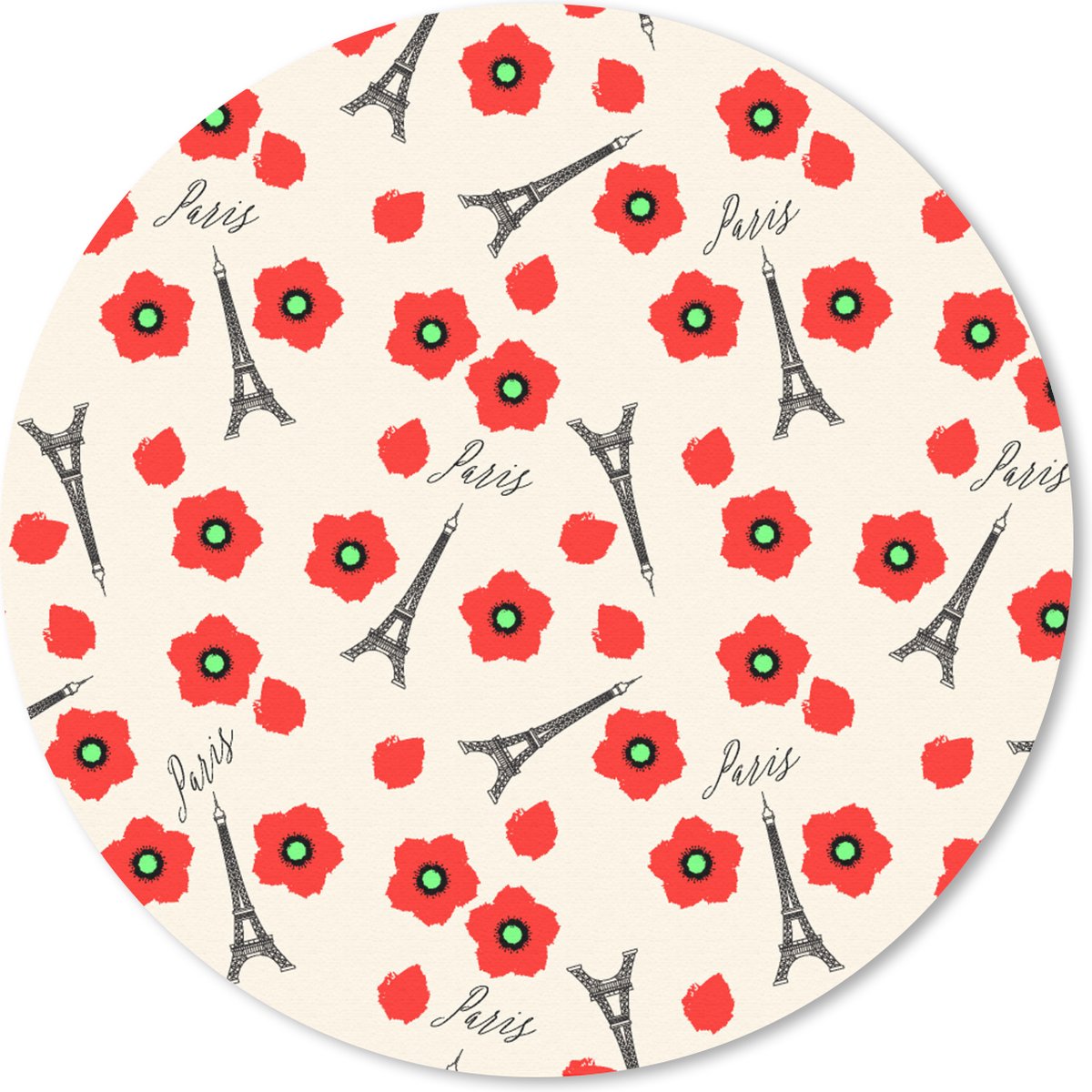 Muismat rond 50x50 cm - Mousepad Patronen - Parijs - Eiffeltoren - Bloemen - Ronde muismatten