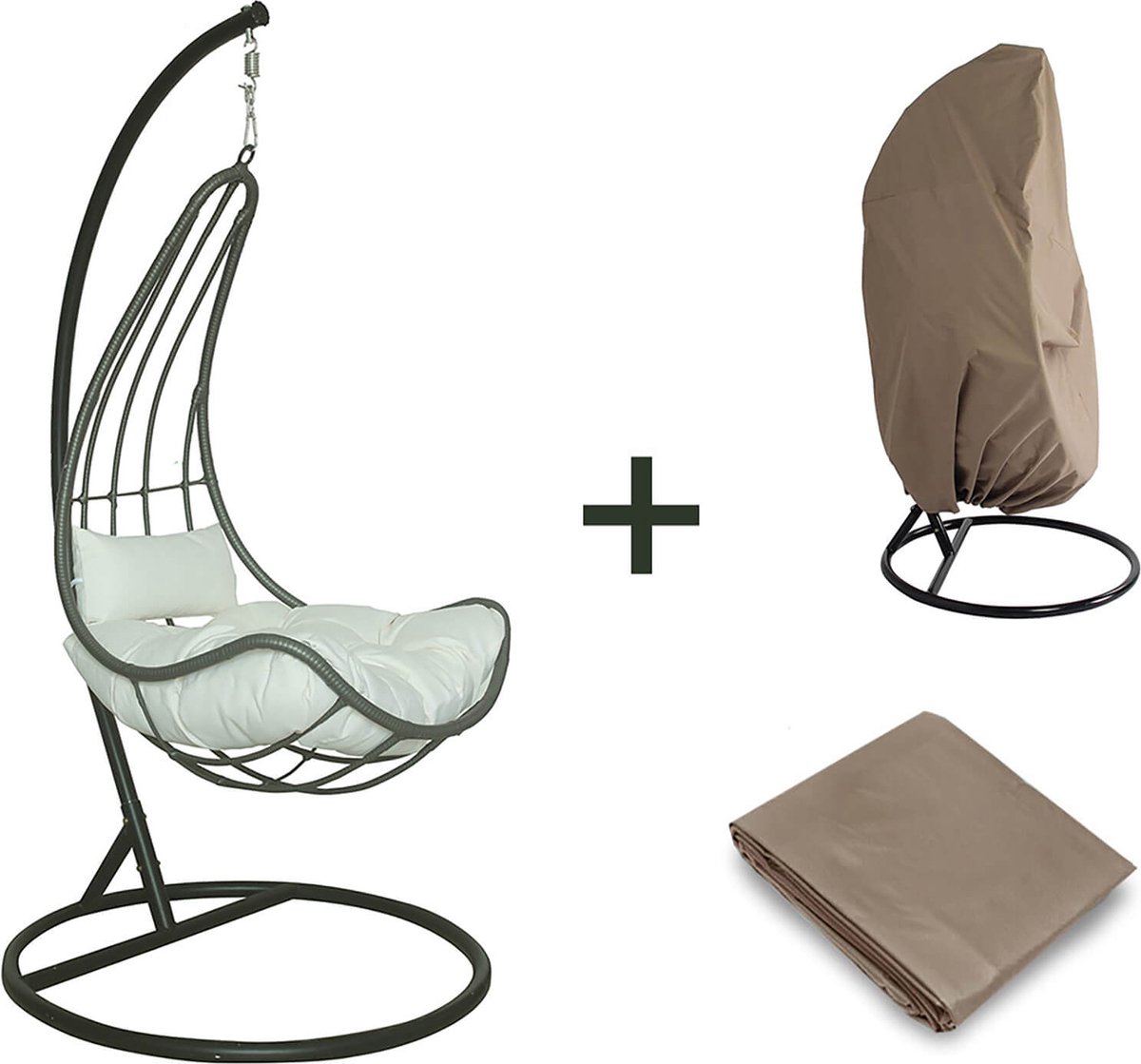 Hangstoel Polyrattan CAMA - Met regenhoes + kussens