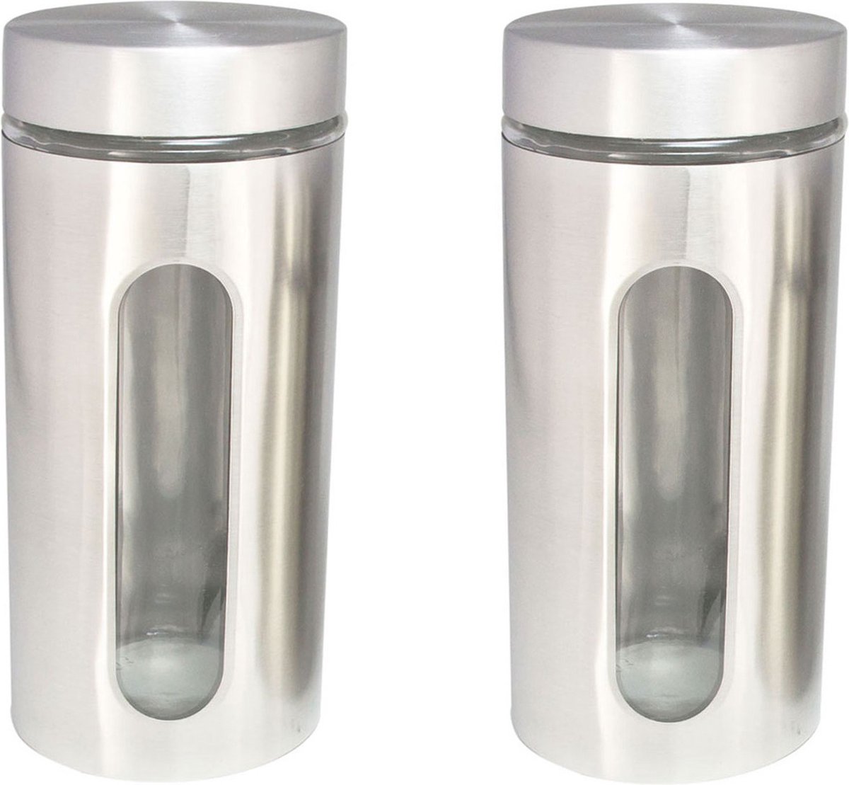 Set van 2x stuks voorraadpotten/bewaarpotten 11 x 11 x 24 cm Rvs/glas - Voorraadbussen