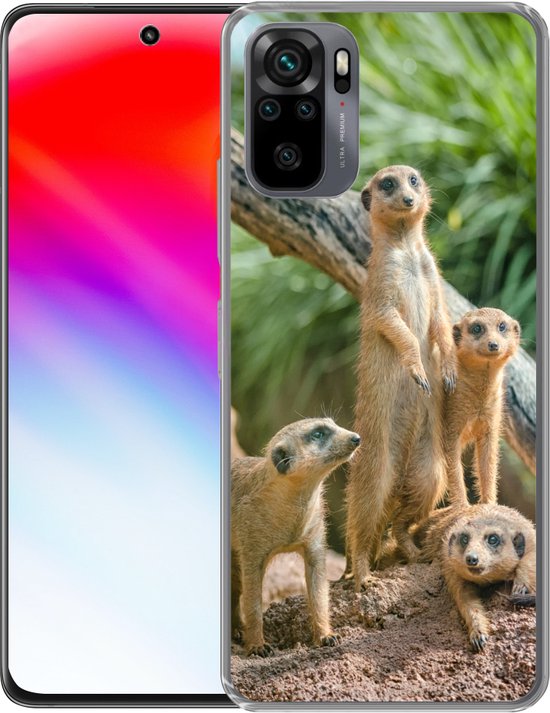 Telefoonhoesje Geschikt voor Xiaomi Geschikt voor Redmi Note 10 hoesje - Familie - Dieren - Stokstaartjes - Siliconen Telefoonhoesje Telefoonhoesje