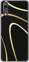 Geschikt voor Huawei P20 hoesje - Gouden golven op een zwarte achtergrond - Siliconen Telefoonhoesje