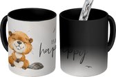 Magische Mok - Foto op Warmte Mokken - Koffiemok - Quotes - Be happy - Kinderen - Maan - Bever - Waterverf - Magic Mok - Beker - 350 ML - Theemok