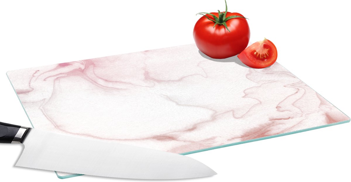 Glazen Snijplank - 28x20 - Marmer - Roze - Lijn - Snijplanken Glas