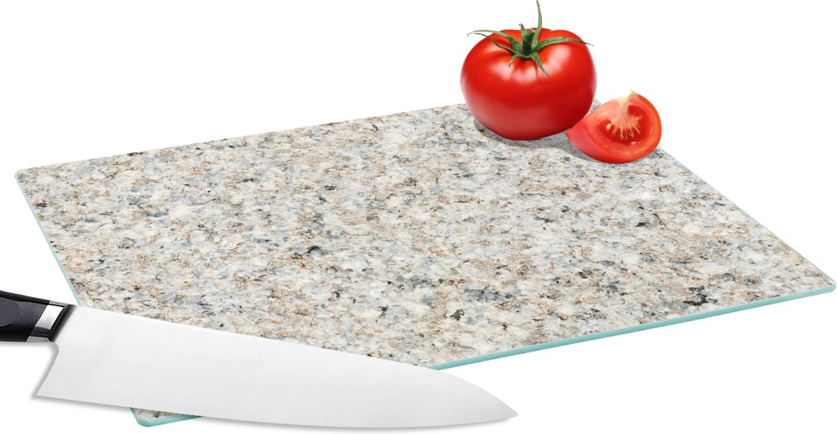 Glazen Snijplank - 28x20 - Graniet - Wit - Grijs - Steen - Textuur - Snijplanken Glas
