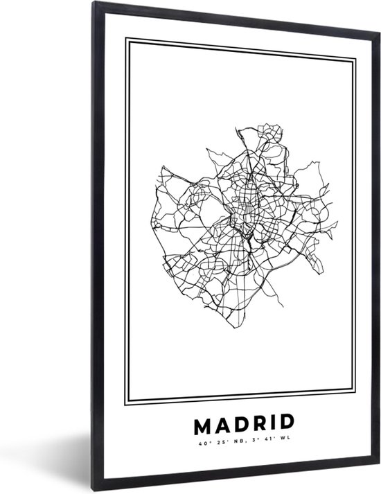 Cadre photo avec affiche - Espagne - Plan de la ville - Madrid - 40x60 cm - Cadre pour affiche - Carte