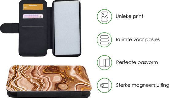 Étui pour iPhone 13 Bookcase - Marbre - Doré - Motifs - Avec poches - Étui portefeuille avec fermeture magnétique