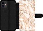 Bookcase Geschikt voor iPhone 12 Pro telefoonhoesje - Marmer print - Oranje - Bellen - Met vakjes - Wallet case met magneetsluiting