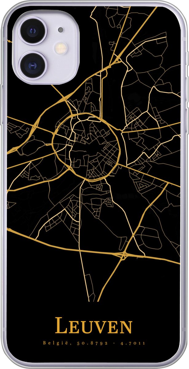 Telefoonhoesje Geschikt voor iPhone 11 hoesje - Leuven - Kaart - Goud - Siliconen Telefoonhoesje Telefoonhoesje