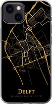 Geschikt voor iPhone 13 mini hoesje - Delft - Kaart - Goud - Siliconen Telefoonhoesje