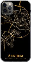 Geschikt voor iPhone 12 Pro Max hoesje - Arnhem - Kaart - Goud - Zwart - Siliconen Telefoonhoesje