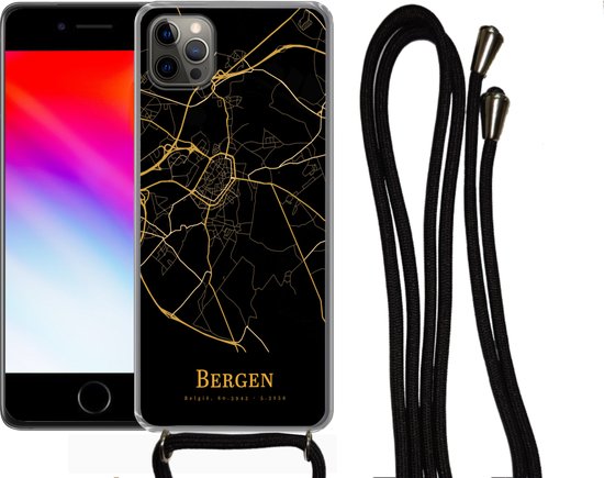 Telefoonkoord - Telefoonketting - Telefoonhoesje Geschikt voor iPhone 13 Pro - Bergen - Kaart - Goud - Siliconen - Crossbody - Telefoonhoesje met koord Telefoonhoesje
