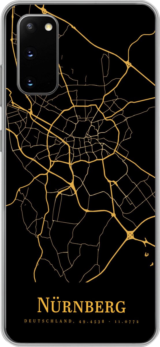 Telefoonhoesje Geschikt voor Samsung Galaxy S20 hoesje - Nürnberg - Kaart - Goud - Siliconen Telefoonhoesje Telefoonhoesje
