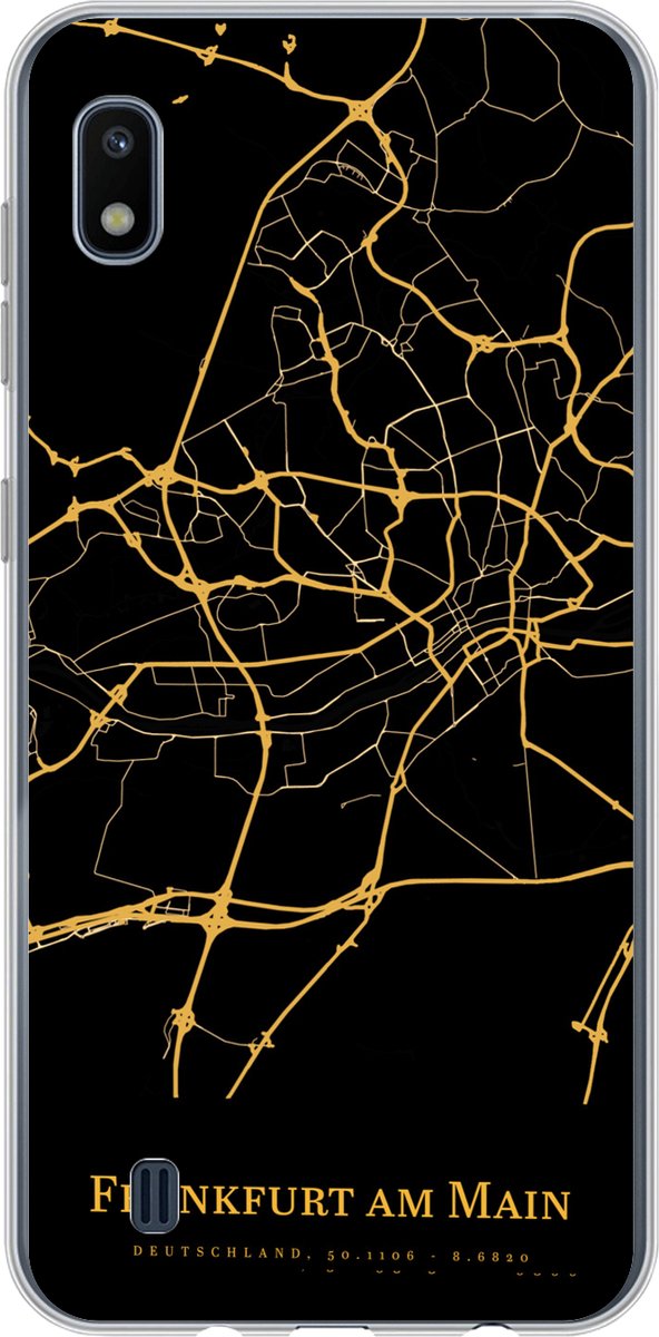 Telefoonhoesje Geschikt voor Samsung Galaxy A10 hoesje - Frankfurt am Main - Kaart - Goud - Siliconen Telefoonhoesje Telefoonhoesje