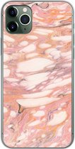Geschikt voor iPhone 11 Pro Max hoesje - Marmer print - Wit - Roze - Siliconen Telefoonhoesje
