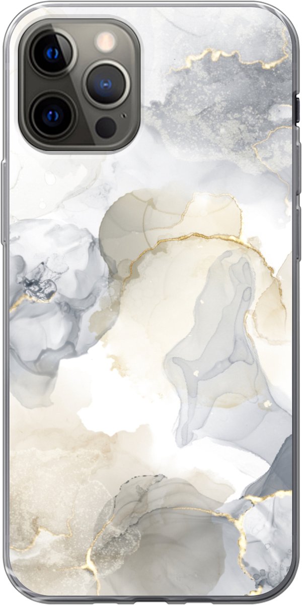 Telefoonhoesje Geschikt voor iPhone 12 Pro hoesje - Marmer print - Gouden - Zwart - Siliconen Telefoonhoesje Telefoonhoesje