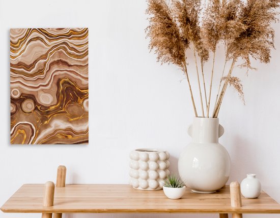 Canvas Schilderij Marmer - Beige - Cirkel - 20x30 cm - Wanddecoratie