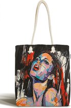 Schoudertas dames met rits - Waterverf Begeerlijke vrouw - Canvas 45x50 - Strandtas - Shopper tas - Dames tassen - Zomer - Hobby