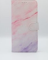 P.C.K. Hoesje/Boekhoesje/Bookcase roze met paars marmer print geschikt voor Apple iPhone 6,7,8/SE 2020/SE 2022 MET GLASFOLIE