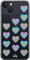 iPhone 13 - Retro Heart Pastel Blue - iPhone Transparant Case