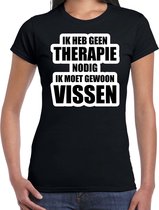 Geen therapie nodig ik moet gewoon vissen hobby t-shirt zwart dames - Cadeau visser XS