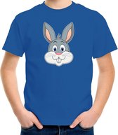 Cartoon konijn t-shirt blauw voor jongens en meisjes - Kinderkleding / dieren t-shirts kinderen 146/152