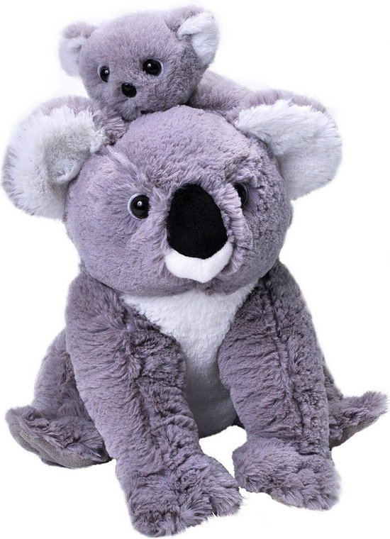 Wild Republic Pluche koala beer met baby - knuffel koala - grijs - 38 cm - moeder en kind - knuffels