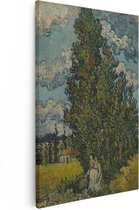Artaza Canvas Schilderij Cipressen en Twee Vrouwen - Vincent van Gogh - 20x30 - Klein - Kunst - Canvas Print