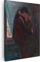 Artaza Canvas Schilderij De Kus - Edvard Munch - 80x100 - Groot - Kunst - Wanddecoratie Woonkamer