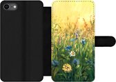 Bookcase Geschikt voor iPhone SE 2020 telefoonhoesje - Bloemen - Waterverf - Zon - Met vakjes - Wallet case met magneetsluiting