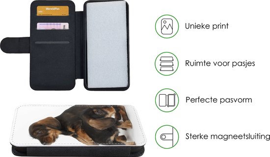 Telefoonhoesje Geschikt voor iPhone XR telefoonhoesje - Studio foto van twee lieve Teckels - Met vakjes - Wallet case met magneetsluiting