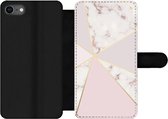 Bookcase Geschikt voor iPhone SE 2020 telefoonhoesje - Marmer print - Goud - Rosé - Met vakjes - Wallet case met magneetsluiting