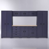 Datona® Werkbank 180 cm met bovenkast en twee werkplaatskasten - Donkerblauw