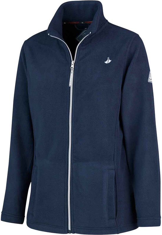 Donkerblauwe fleece jas van Bjørnson met ritssluiting, logo op borst en mouw.