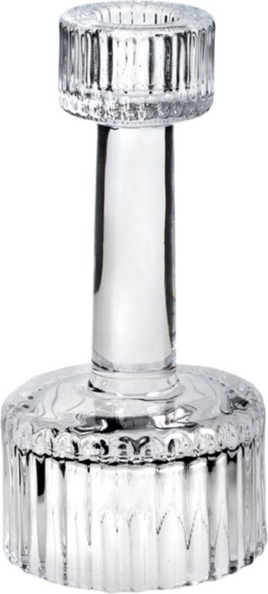 Set van 2x stuks kaarsen kandelaar van decoratief luxe glas 7 x 15 cm - Houder geschikt voor dinerkaarsen — cadeau in Wonen & Interieur - foto 2